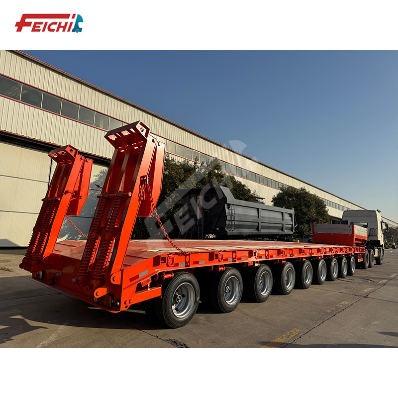9 Axle Lowbed Trailer Axle Can Be Lifted Cargo Machinery Transport Gooseneck Lowbed Semi Trailer