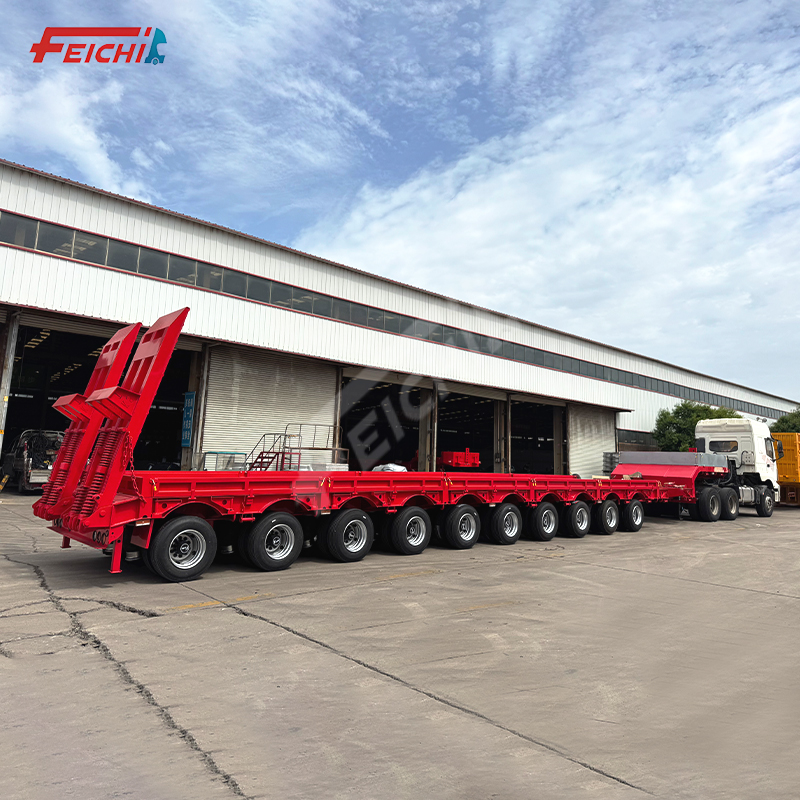 10 Axles Gooseneck Low bed Semi Trailer with Drawable Axle 100 Tons Cargo Lowboy Semi Truck Trailer