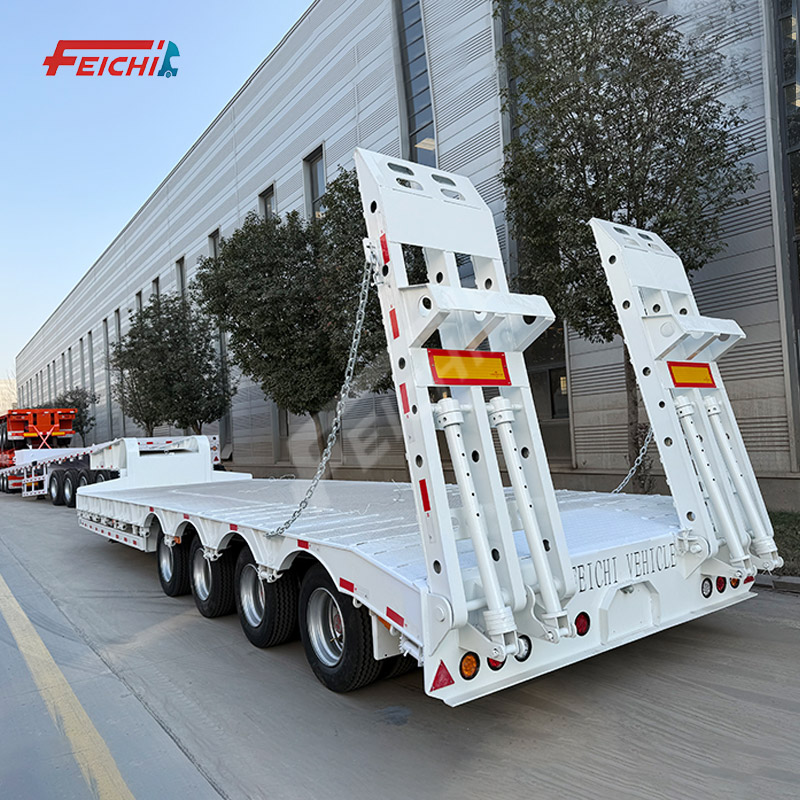 Factory Direct 4 Axle Lowboy Semi Trailers 80 Tons Capacity Lowbed Semi Trailer with Gooseneck Lowbo