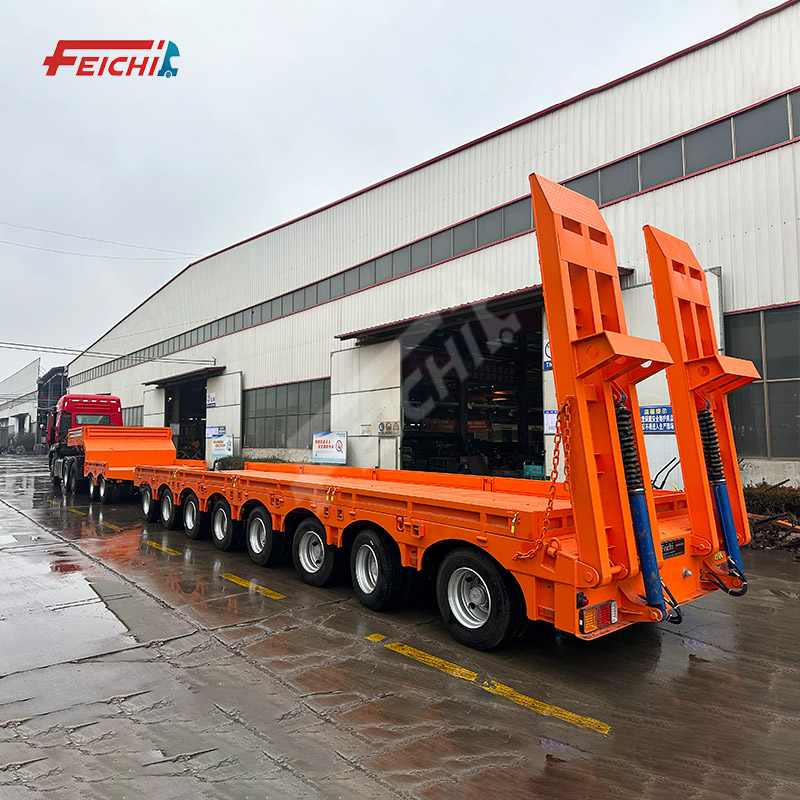 FeiChi 8 Axles Gooseneck Pull Out Lowboy Semi Trailer Heavy Duty Low Bed Lowbed Semi Trailer Excavat